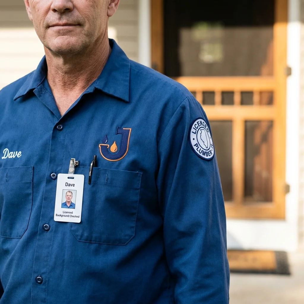 Licensed plumber showing ID badge in Twentynine Palms, CA