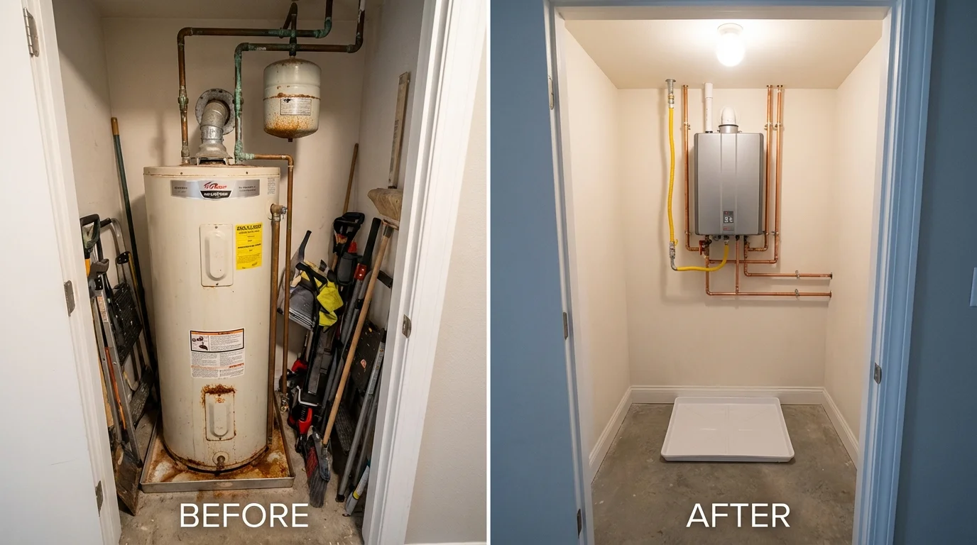 Tank water heater versus wall-mounted tankless unit comparison for Twentynine Palms, CA homeowners